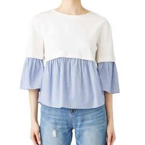 KINLY Layered Poplin Top White Blue Stripe Women’s